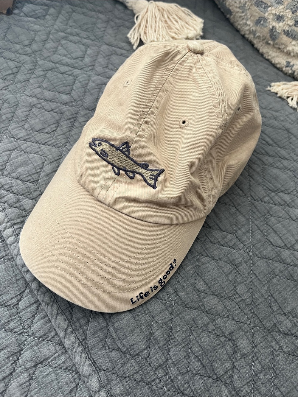 Life Is Good Tan Fish Embroidered Cap